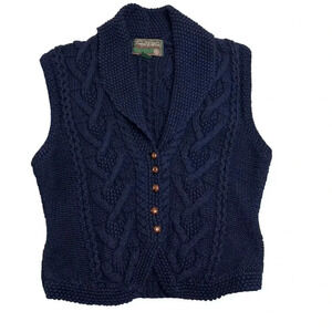 Vintage Womens M Cable Knit Collard Vest Wood Button Thomas E Wolfe Grandpacore